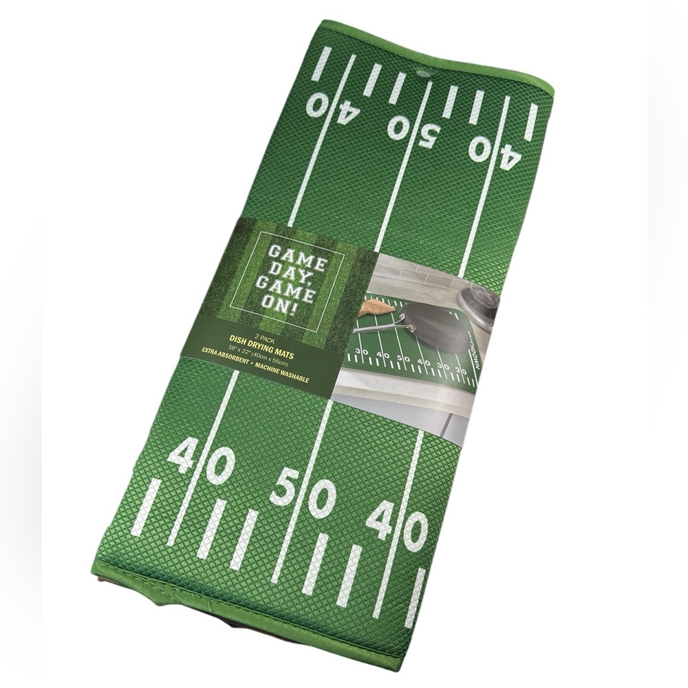 NEW VHTF Game Day, Game On FOOTBALL Dish Drying Mats Set/2